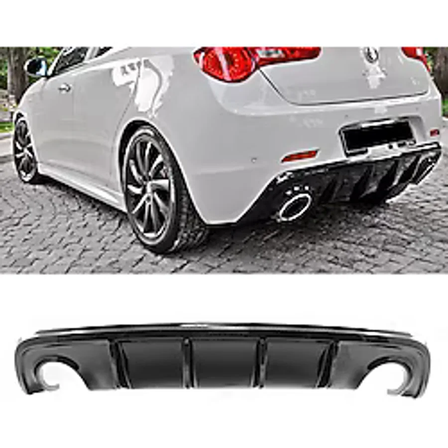 AkmTuning Alfa Romeo Guilietta Difüzör Parlak Siyah Plastik Sağ Sol Çift Çıkış Arka-difizör-bodykit-ek-karlık