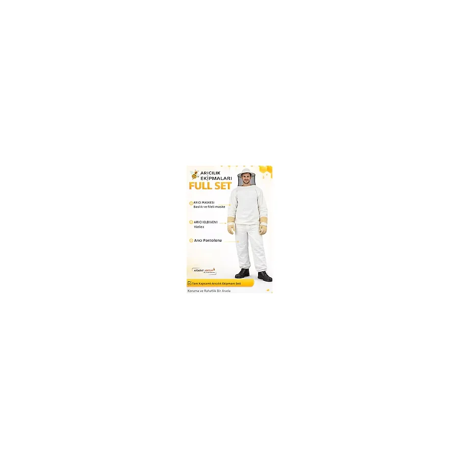 Aksaray Arıcılık Arıcı Maskesi Kıyafeti Full Set Maske + Eldiven + Pantolon (Profesyonel Arıcılık Koruyucu Kıyafet)