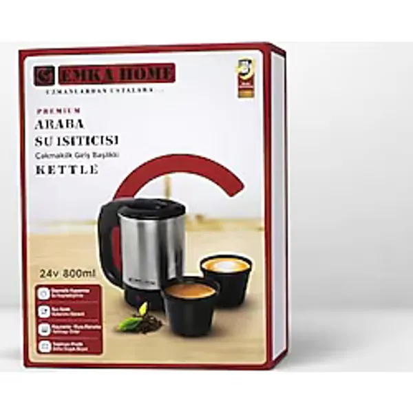 AKSU EMKA HOME 24V 800ML ARAÇ KETTLE SU ISITICI ÇAKMAKLIK GİRİŞLİ PASLANMAZ ÇELİK GÖSTERGE IŞIKLI