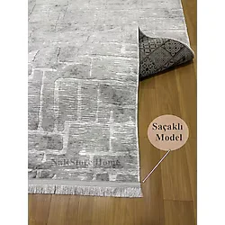 Aksu Stan Kaymaz Tabanlı Kesme Kabartmalı Salon Koridor Mutfak Yıkanabilir Hali Gri