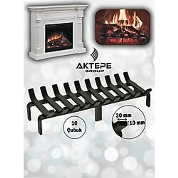 Aktepe Group Şömine Izgarası 10 Çubuklu 60 Cm X 32 Cm Ekstra Dar Gözlü Izgara Siyah