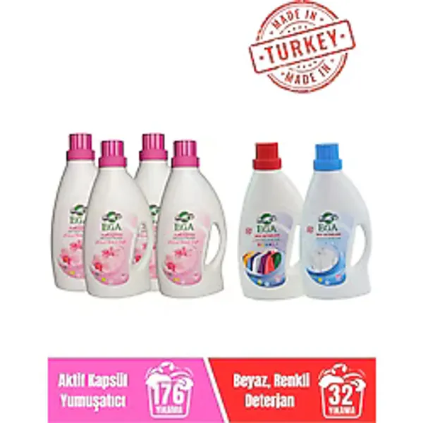 Aktif Kapsül Teknolojili Orkide Çamaşır Yumuşatıcısı Power Jel Beyaz Renkli Sıvı Yıkama Deterjanı (4x 1040 ml 176 Yıkama + 2x 1100 ml 48 Yıkama)
