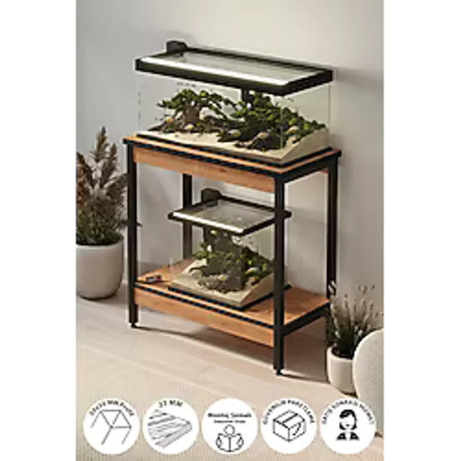 Akvaryum Sehpası Yan Sehpa Metal Ayaklı Sehpa 80 X 40 Cm Çam