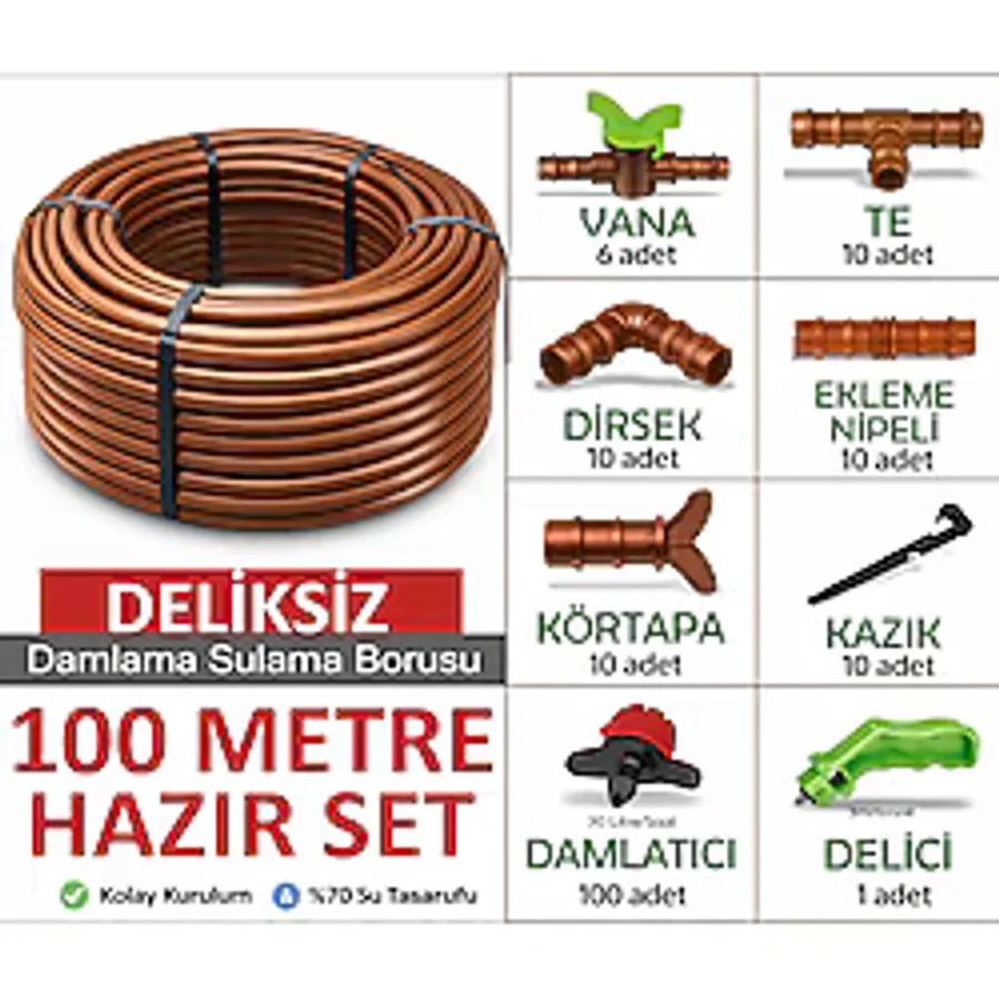 Akyol Garden Damlama Sulama Hortum Seti 100mt Deliksiz