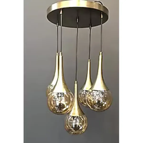 Akyzlighting Büyük Huni Eskitme Kaplama 5Li Glop Camlı Sarkıt Avize