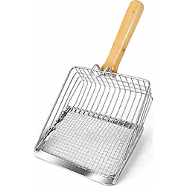 Al-Kar Ticaret Metal Kedi Kumu Küreği Ahşap Saplı Dayanıklı Izgaralı Kedi Tuvaleti Temizleme Küreği Ergonomik Saplı Kolay Temizlik Aparatı Paslanmaz Çelik (Telli) - Option-1