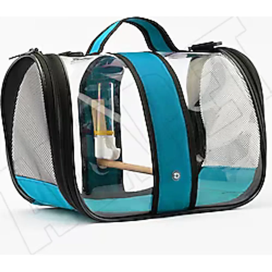Ala Pet Tropheus Suluklu Kuş Taşıma Çantası (Tahta Tünekli), (33CMX23CMX22CM) - 01-Mavi