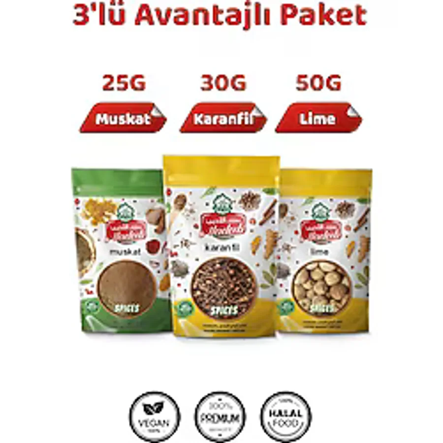 Aladeeb 3'lü Gurme Baharat Seti Kurutulmuş Limon (Lime) 50G Muskat 25G Tane Karanfil 30G - 30 gr