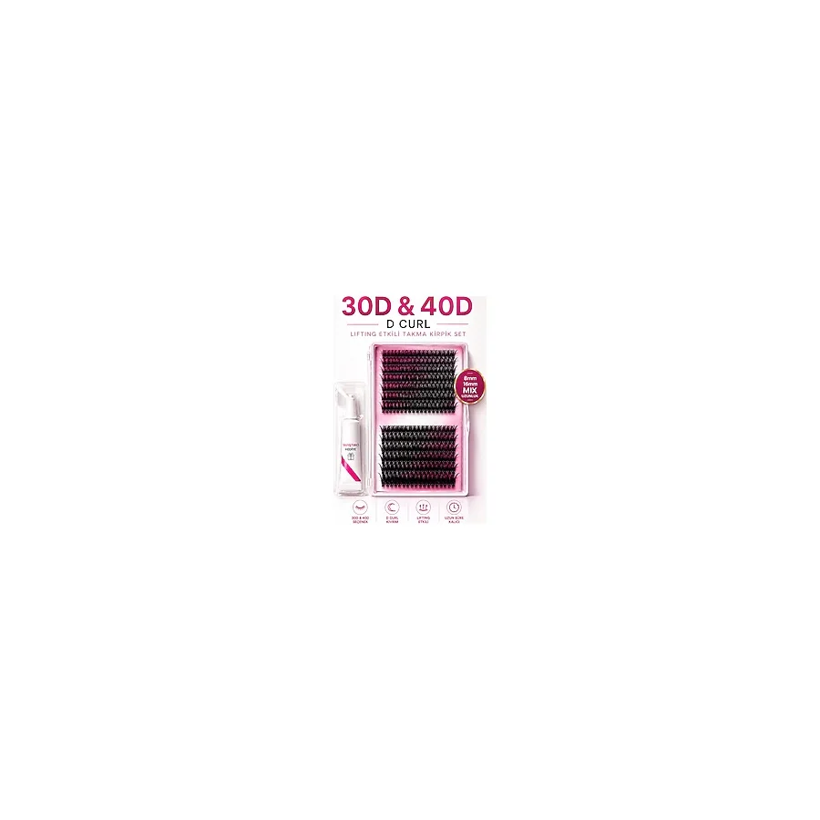 alaraycosmetics 30D 40D Mix Takma Kirpik Seti 280 Demet İpek Kirpik D Curl Profesyonel Kirpik Seti Evde Uygulama +Yapıştırıcı Hediye
