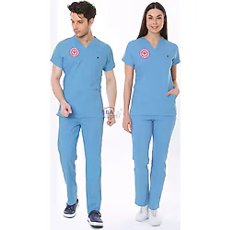 ALASKA MAVİSİ DOKTOR HEKİM FORMASI LİKRALI SCRUBS TAKIM (ALASKAN BLUE)