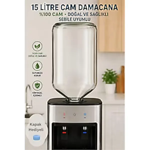 Albergio 15 Litre Şişecam Cam Damacana %100 Cam Şeffaf Renk Kapak Hediyeli Sağlıklı Kullanım
