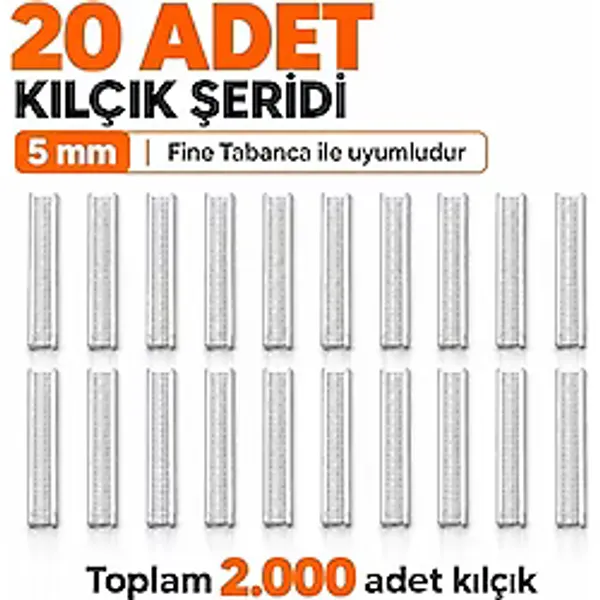 Albertos Ince Kılçık Şeridi 5 mm 20 Adet Şerit 2.000 Adet Türban Tabancası Yedek Kılçık Seti - Beyaz