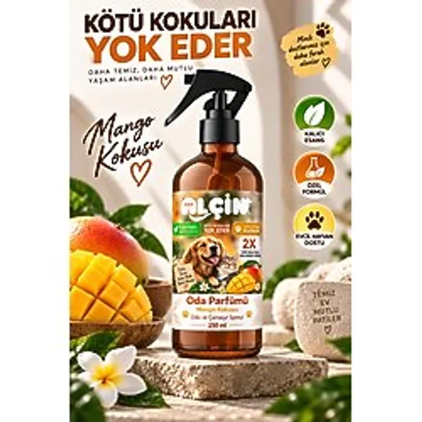 ALÇİN Kedi Köpek Koku Giderici Sprey 250 ml - Kedi Çiş ve İdrar Kokusu Giderici, Mango Oda ve Tekstil Parfümü