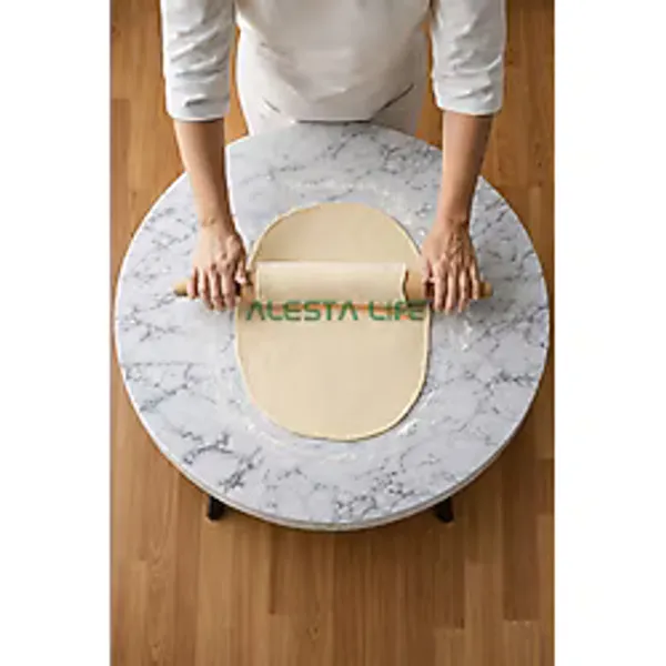 Alesta Life 60 Cm Çap - Beyaz Desenli Katlanabilir Yer Sofrası Hamur Açma Tahtası Oyun Masası - 21 Cm Yükseklik