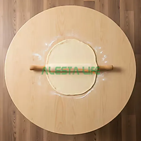 Alesta Life 70 Cm Çap - Ahşap Kaplama Katlanabilir Yer Sofrası Hamur Açma Tahtası Oyun Masası - 21 Cm Yükseklik