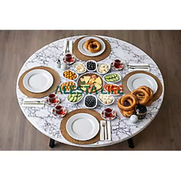 Alesta Life 80 Cm Çap - Beyaz Desenli Katlanabilir Yer Sofrası Hamur Açma Tahtası Oyun Masası - 21 Cm Yükseklik