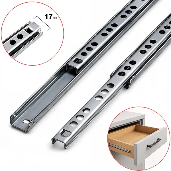Aletçantam 17mm Teleskopik İnce Çekmece Rayı - 40cm (2 parça set)