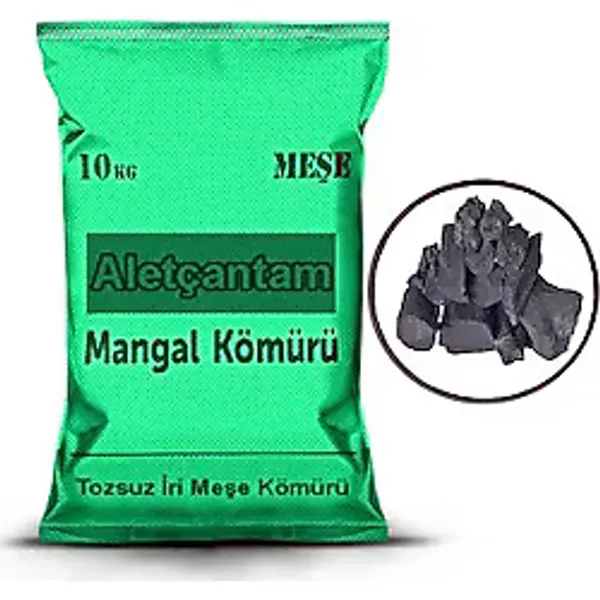 Aletçantam Mangal Kömürü Tozsuz Büyük İri Taneli Çuval Meşe Kömür 10 Kg Siyah