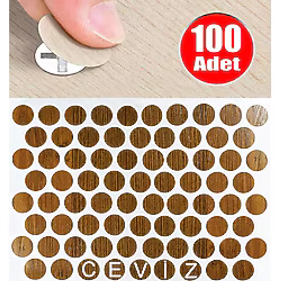 Aletcantam Yapiskanli Tipa Mobilya Dolap Vida Kapatma Gizleme Yapistirma Kapagi Ceviz -100 Adet