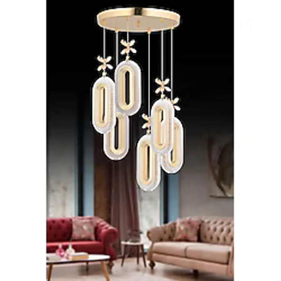 Alfa Led 6'lı Kristal Taşlı 3 Renk Modern LED Avize