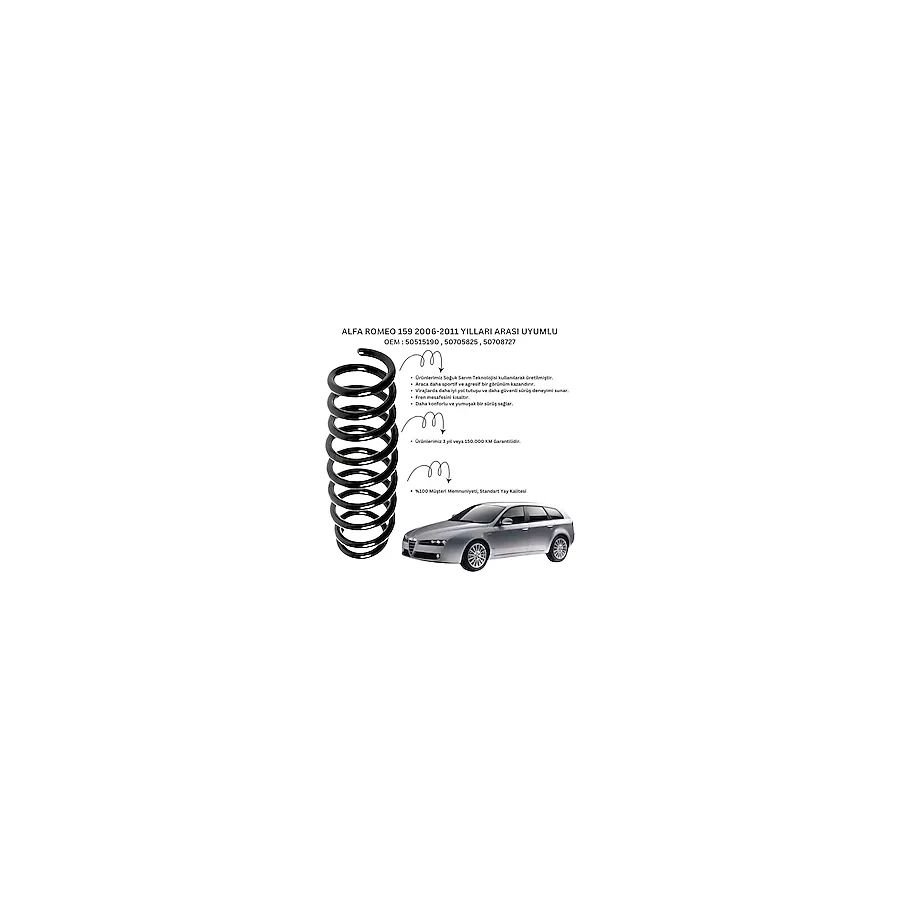 Alfa Romeo 159 (2006-2011) Uyumlu Standart Yay St101012r - Arka Helezon Yay Takımı - 2 Adet