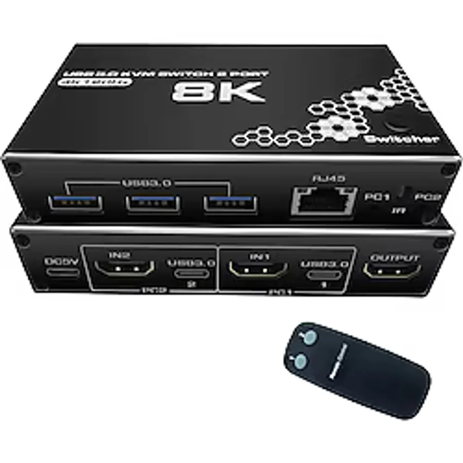 Alfais 4669 Kumandalı Usb 3.0 4k Hdmi Kvm Switch 2 Port Rj45 Ethernet PC Kasa Klavye Mouse Çoklayıcı
