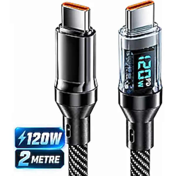 Alfais 6058 USB Type C Hızlı Telefon Data Şarj Kablosu LED Ekranlı Dijital 120W Veri Kablosu 2 Metre