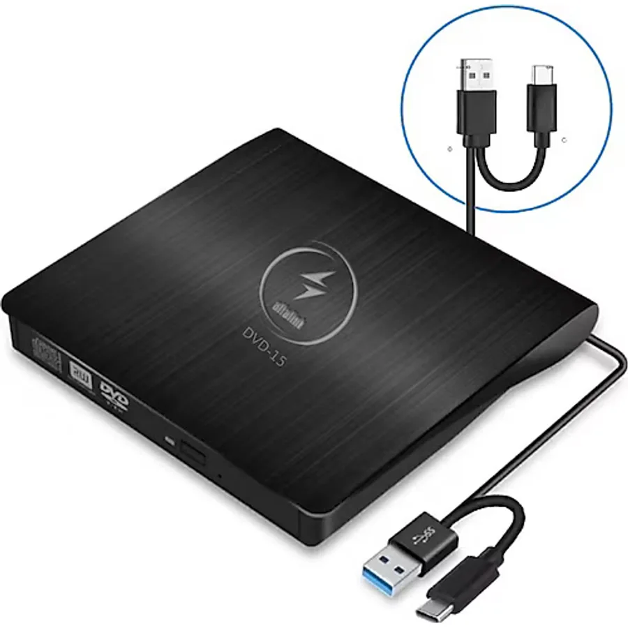 Alfalink Harici DVD Rw External Taşınabilir Ultra Ince Usb+Type-C 3.0 CD DVD Yazıcı Okuyucu - 409-Mavi