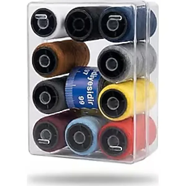 Alkar Store 10 Renk Dikiş Ipliği Seti (Toplam 1000 Metre) - Kutulu ve Mezura Hediyeli Polyester Makara Seti - Dikiş Makinesi ve El Dikişi İçin Dayanıklı ve Renkli Iplik Kiti - -- - Option-1