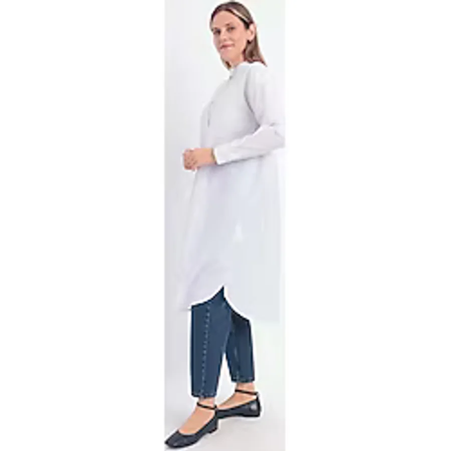 ALLDAY Beyaz-Mavi-Pamuklu Çizgili Poplin Gömlek Tunik