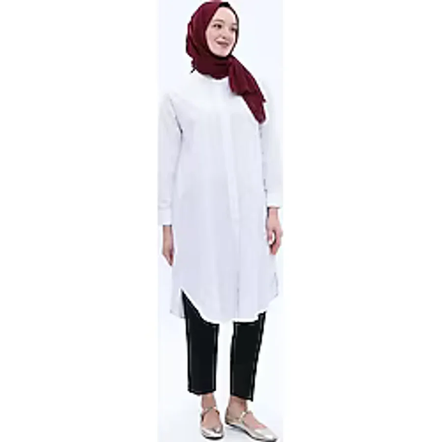 ALLDAY Beyaz-Pamuklu Çizgili Poplin Gömlek Tunik