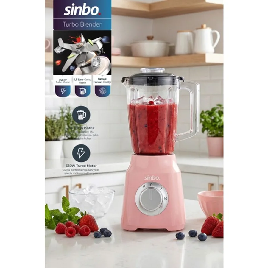 Allians Pembe Turbo Blender 350W, 1.5l Hazne, Smoothie & Pulse Fonksiyonlu - Ahşap