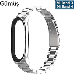 Ally Mobile Mijobs Xiaomi Mi Band 4 Akıllı Saat 3 Bakla Çelik Kayış Kordon - Siyah