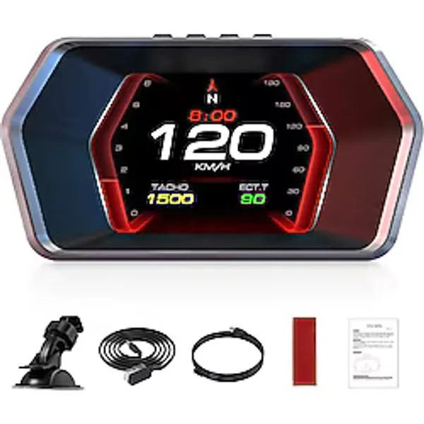 Ally P17 Hud Obd2 & Gps Çift Sistemli Araç Bilgisayarı Dijital Kilometre, Su ve Yağ Sıcaklığı Ölçer, Hız & Alarm Göstergeli Oto Elektroniği - Siyah