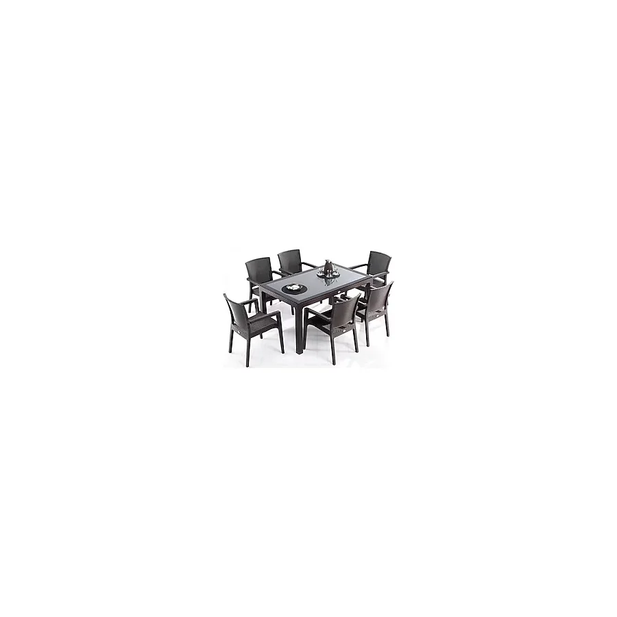 Almina İtaly Rattan Masa Takımı 6 Kişilik 90X150 Camsız Rattan Masa Takımı Bahçe Mobilyası