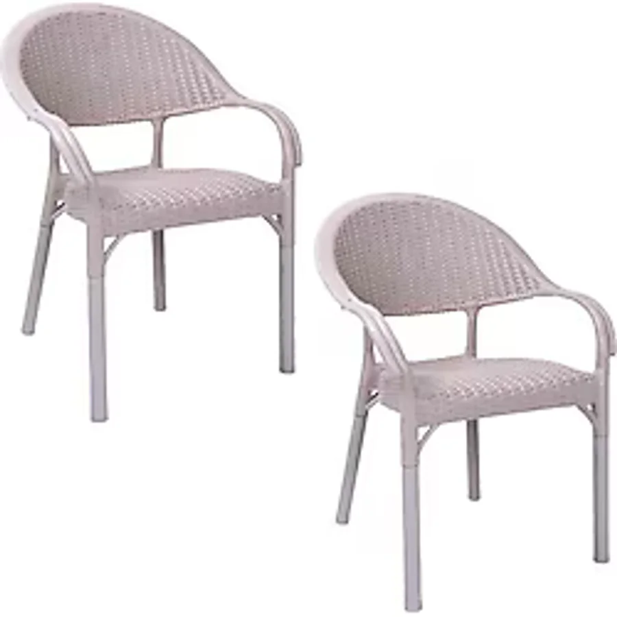 Almina Rattan Sandalye 2 Kişilik Bambu Koltuk Bahçe BalkonTeras Sandalyesi - Bej - Krem