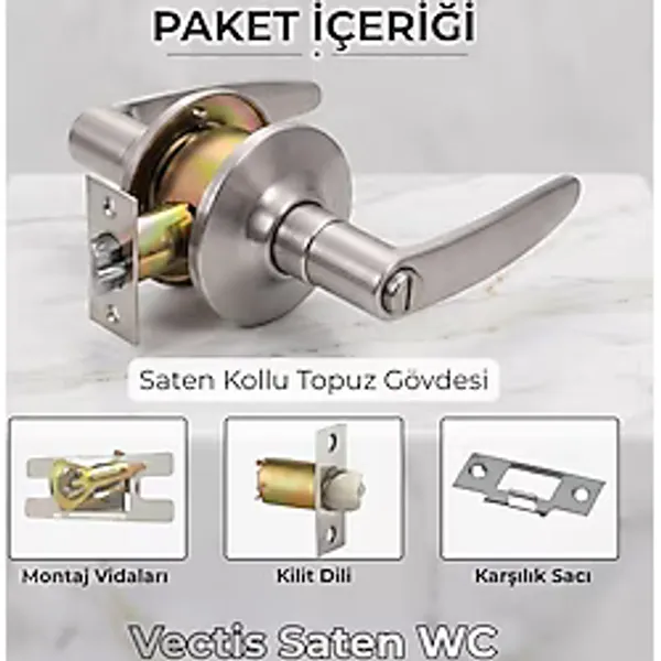 almital mobilya aksesuarları furniture accessories Vectis Kollu Topuzlu Kilit-Tuşlu Kapı Kolu, Düğmeli, Anahtarsız Amerikan Tipi Otel Kilidi-Saten Eski Topuzlu Yerine Uyumlu