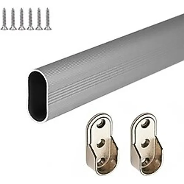 ALMİX Oval Alüminyum 85 Cm Dolap Içi Askı Borusu 2 Adet Flanş Vidaları - Dolap İçi Düzenleyiciler - Gri