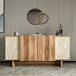 ALONEX HOME DİANA 180 CM KONSOL , CEVİZ- MERMER DESENLİ KONSOL