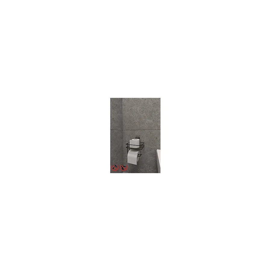 Alper Banyo Siyah Güçlü Yapışkanlı Yedek Raflı Tuvalet Kağıtlığı Tuvalet Kağıdı Askısı