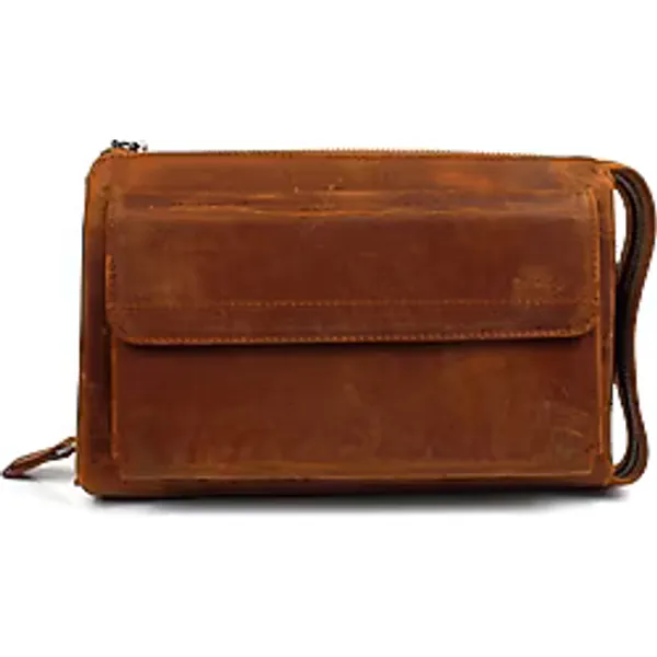 Alpha Club Bag Erkek Hakiki Crazy Deri Taba El Çantası Clutch Portföy Çanta