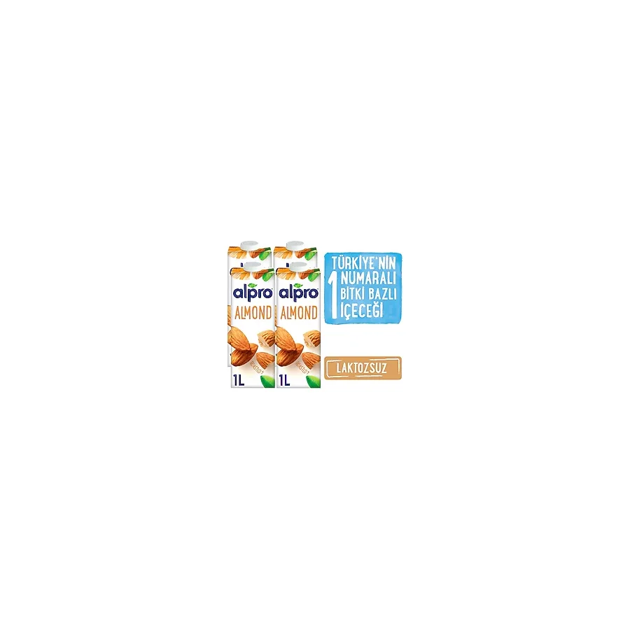 Alpro Badem Sütü 4x1L Laktozsuz Glutensiz Kalsiyum ve D B2 B12 Vitaminli Bitkisel İçecek Belçika