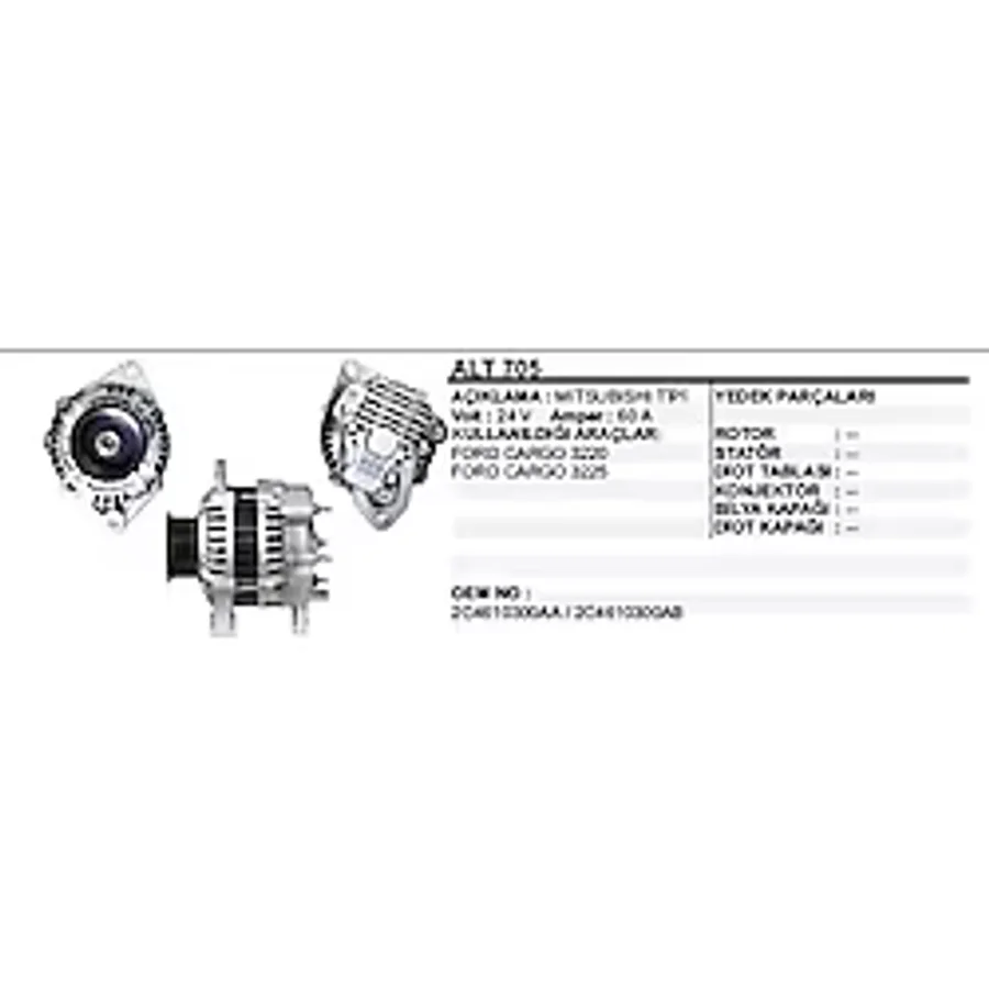 ALTERNATÖR 24V 60 A FORD KARGO 3225 / 3227 MITSUBISHI TİP