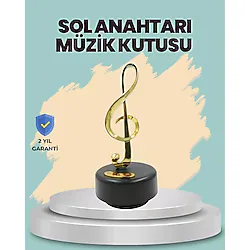 Altın Nota Sol Anahtarı Müzik Box Döner Mekanizmalı Hediyelik Vitrin