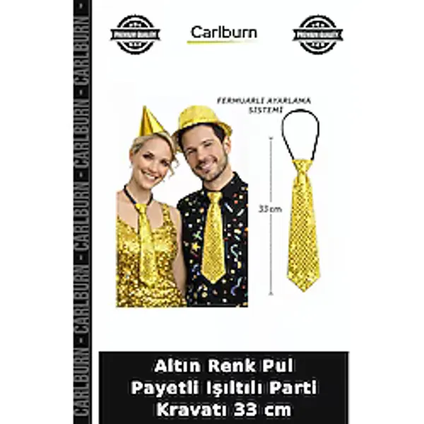Altın Renk Pul Payetli Işıltılı Parti Kravatı 33 Cm Dans Kıyafeti Stil Sahibi Kutlama Ürünü