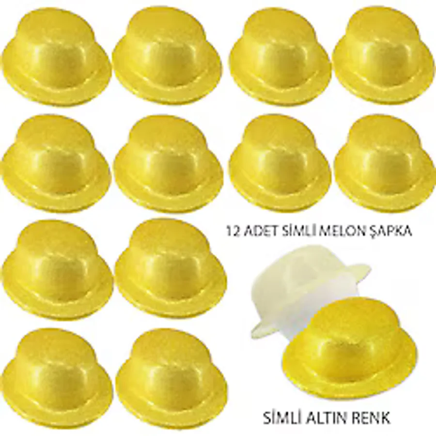 Altın Renk Simli Melon Yuvarlak Parti Şapkası 12 Adet