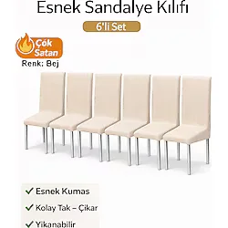 Altınkoza 6LI SET Jakarlı Lastikli Eteksiz Sandalye Kılıfı-Bej