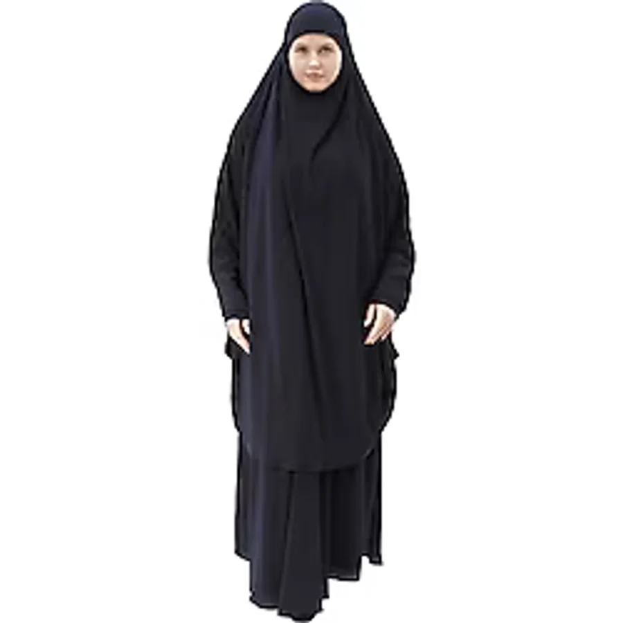 Altobeh Kadın Tesettür Medine Ipeği Çarşaf Takımı Peçeli Sufle ve Etek-Lacivert-L/XL - L - XL