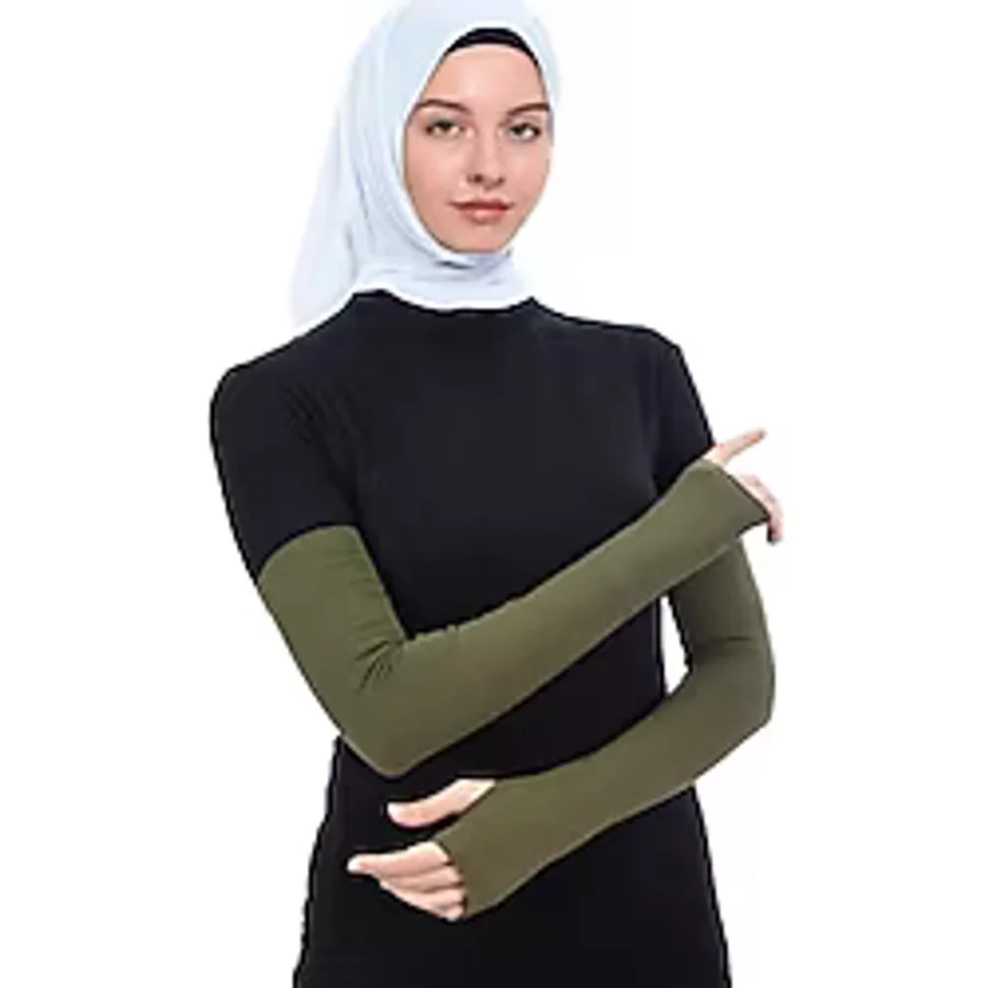 Altobeh Kesik Parmak Geçmeli Penye Tesettür Kolluk, Haki