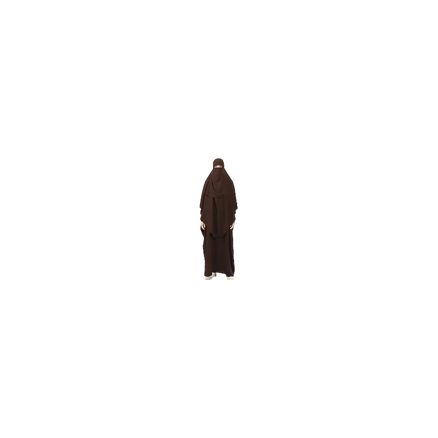 Altobeh Sultanbaş Nikaplı Çarşaf Cilbab Khimar Abaya Kolu Lastikli Hakim Yaka Peçeli Ferace Medine İpek, Kahverengi, S-M